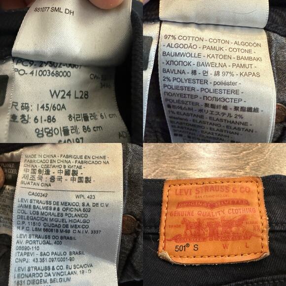 Levis 501 S Womens Black Denim Straight Leg BIG E Button Fly Jeans Size 24x28 - Picture 14 of 14